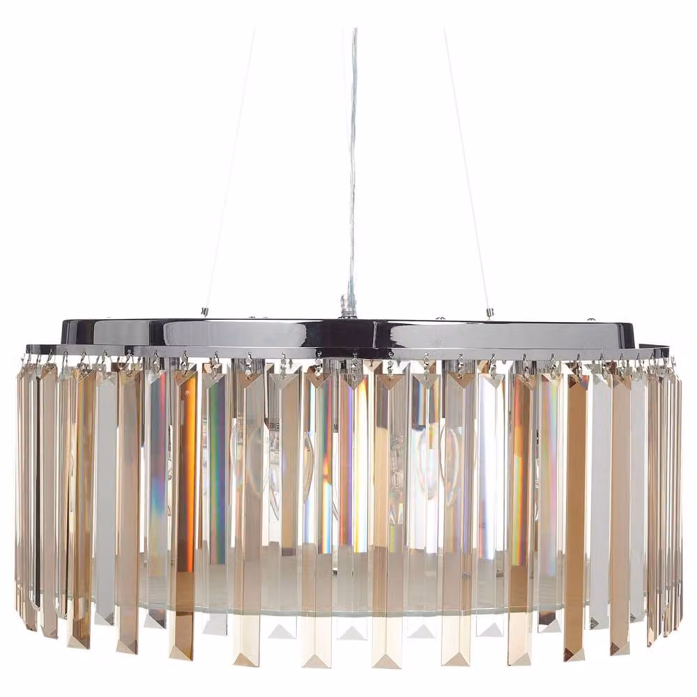 Wyld and Coco Glamour Chrome and Silver Crystal Glass Ceiling Chandelier with Adjustable Height – 2