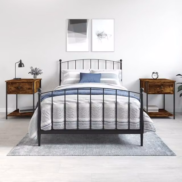 Berkfield Home Set of 2 Bedside Tables in Smoked Oak Brown, W/D/H: 44 x 45 x 58 cm