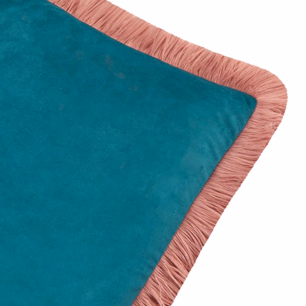 Furn Halo Fringed Velvet Cushion in Petrol Blue, W x D: 50 x 50 cm – 3
