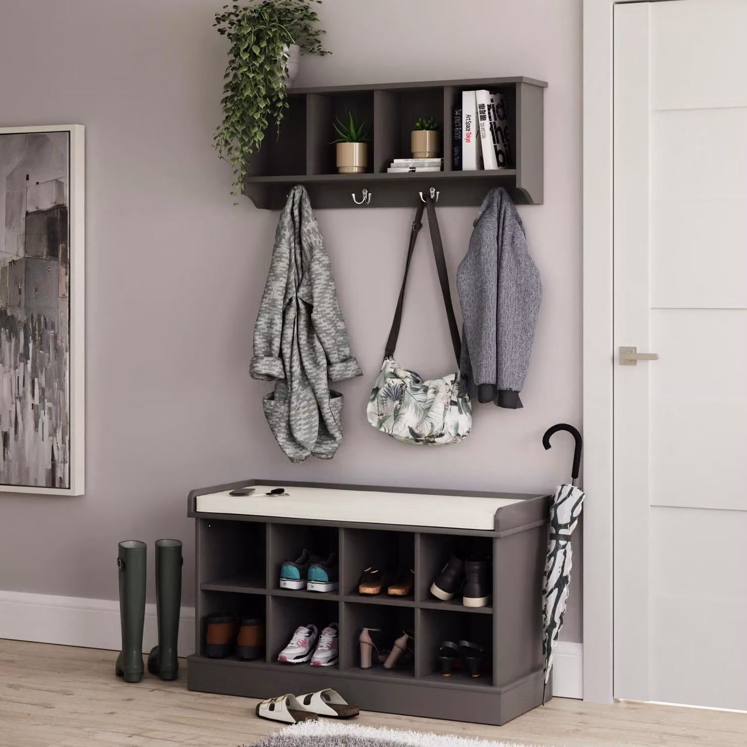 GFW Kempton Modern Grey Lacquered MDF Shoe Rack – 4