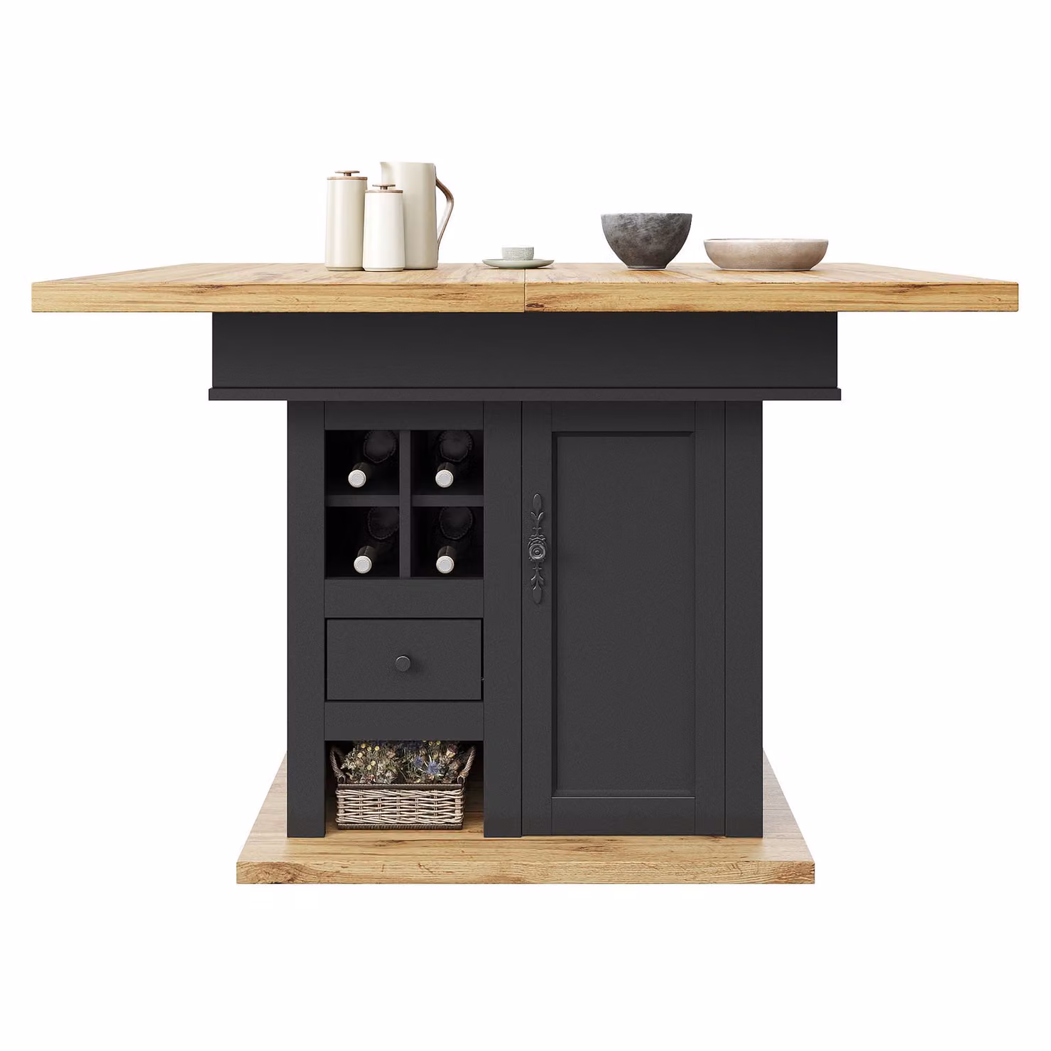 Aosom UK Telescopic Foldable Kitchen Dining Table for 4-6 People with Soft-Close System, Black and Natural, W: 80 cm, D: 110 cm, H: 75 cm – 2