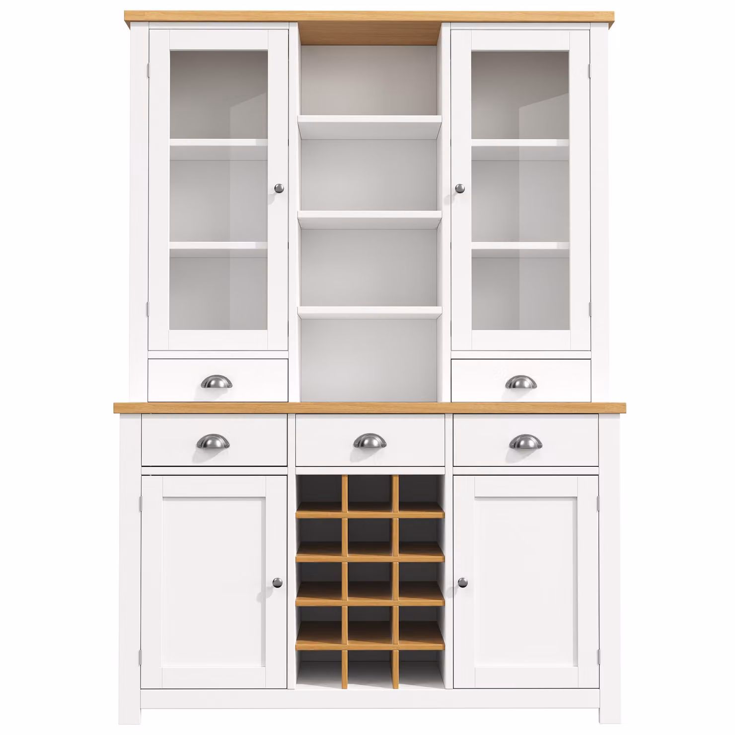Aosom UK White Kitchen Pantry Cabinet with Wine Rack, Glass Doors and 5 Deep Drawers, W/D/H: 120 x 40 x 185 cm – 2
