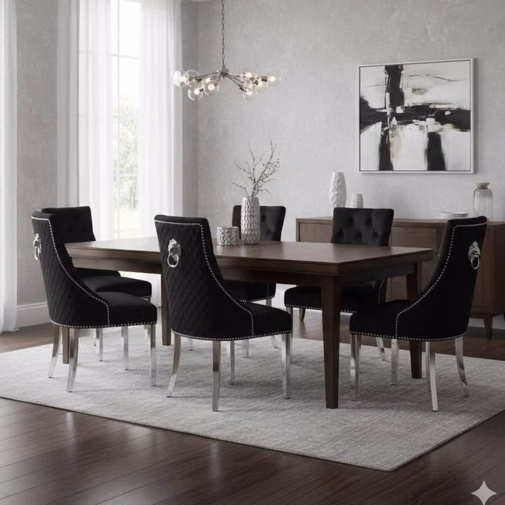 Home Luxe Interior Set of 6 Majestic Hudson Black Leather Lion Knocker Dining Chairs – 4