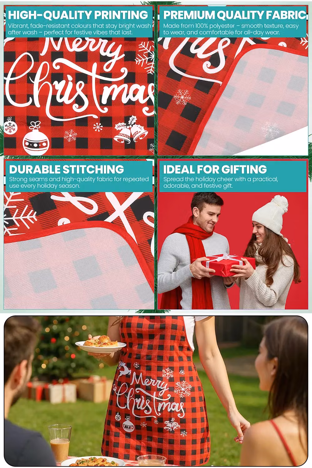 Neel Blue Christmas Apron for Men and Women, W: 60 cm, H: 70 cm – 2