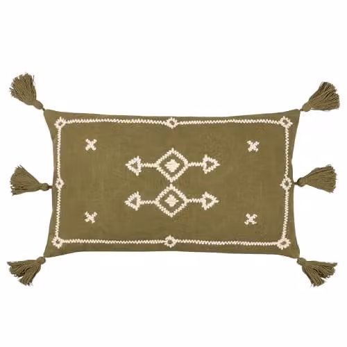 Yard Folis Boho Rectangular Cotton Cushion in Beige and Green, W/D/H: 50 x 30 x 30 cm – 2