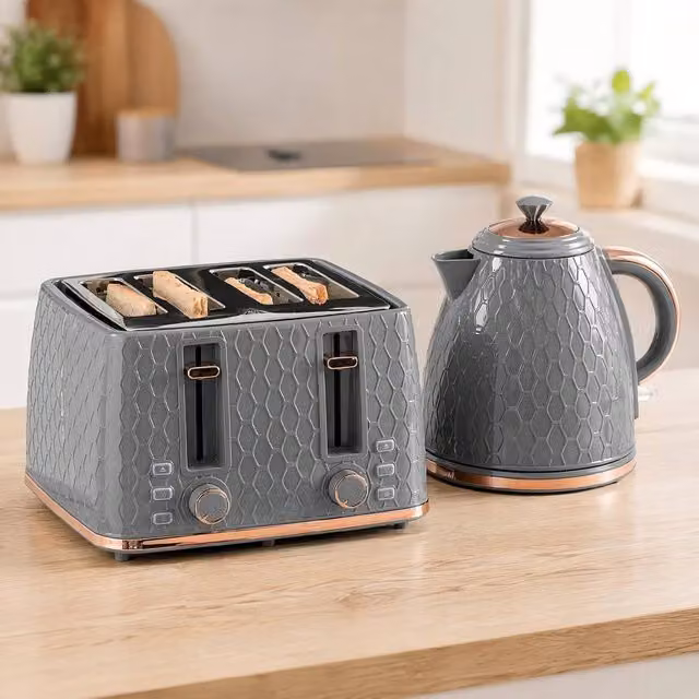 STILVORA Kettle and Toaster Set in Grey with 1.7 l Kettle