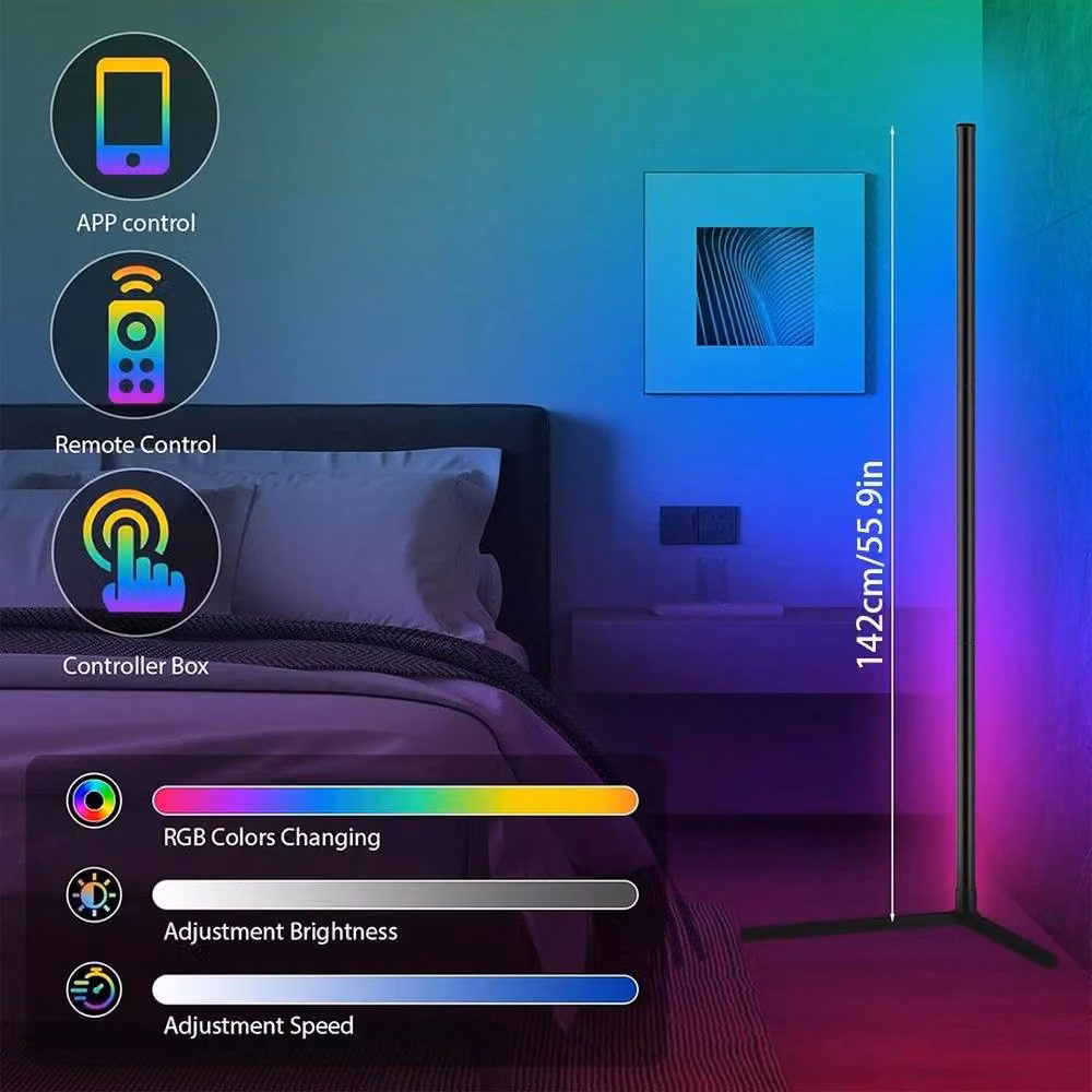 EONLION Smart LED Corner Floor Ambient Lamp with Remote Control and Bluetooth, Black, Height: 142 cm – 3