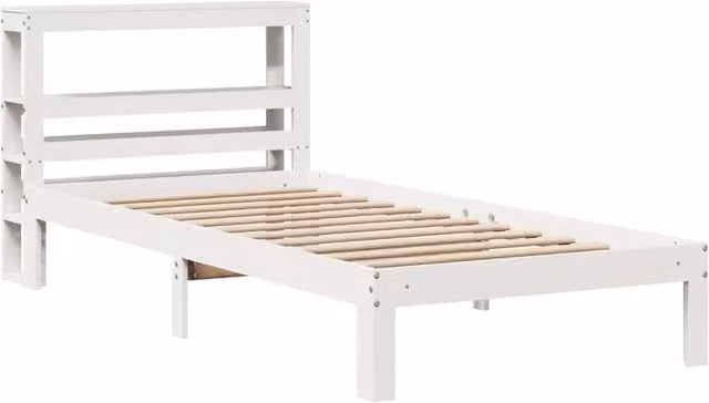 Berkfield Home Beautiful Small Single Bed Frame with Headboard and Side Compartments in White Solid Pine Wood