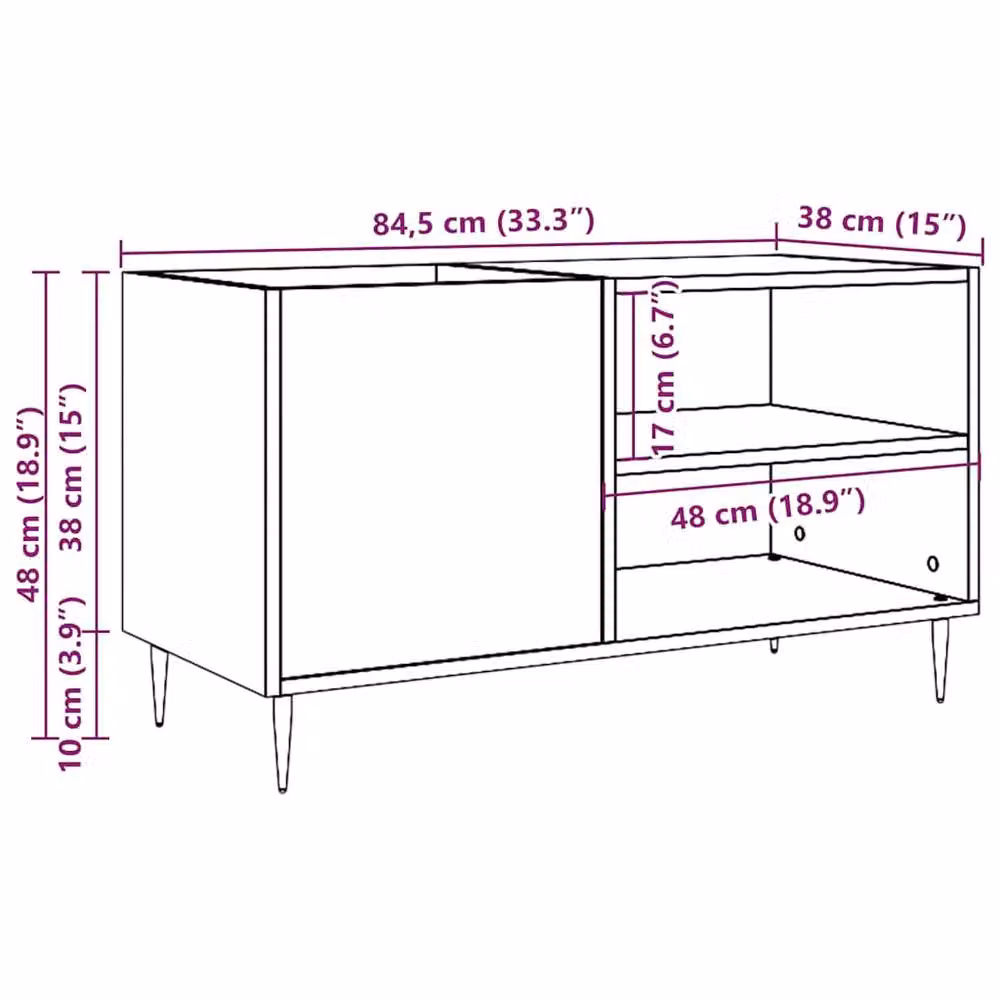 Berkfield Home Record Cabinet in Old Wood Brown, W/D/H: 84.5 x 38 x 48 cm – 5