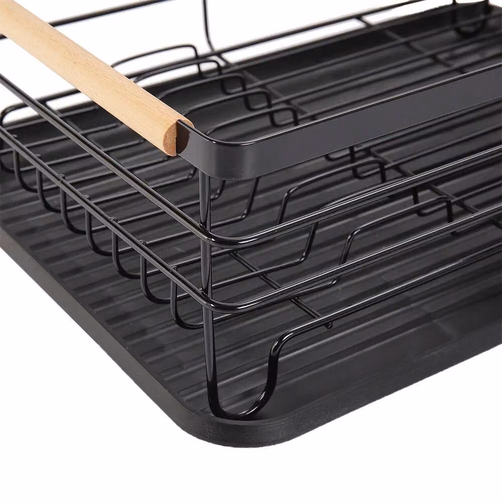 VOGREX Dish Drying Rack with Drip Tray and Cutlery Holder, Black, W: 43 cm, D: 30 cm – 3