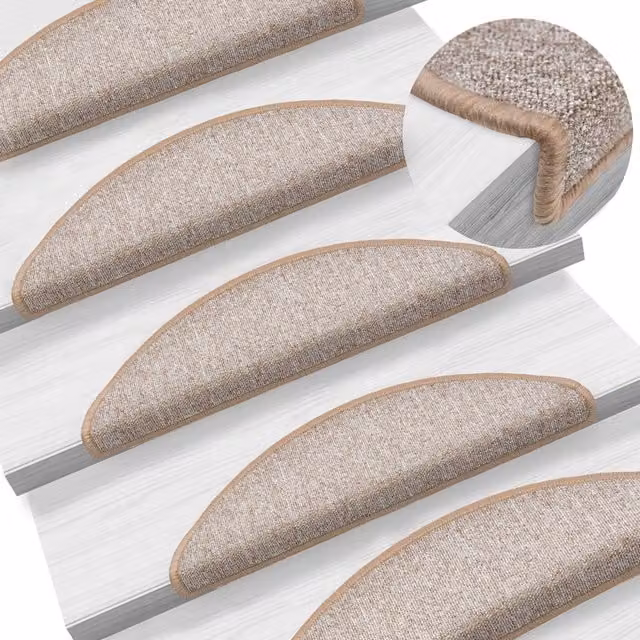 Berkfield Home Self-Adhesive Carpet Stair Treads, 15 Pieces, Light Brown, W: 56 cm, D: 17 cm, H: 3 cm