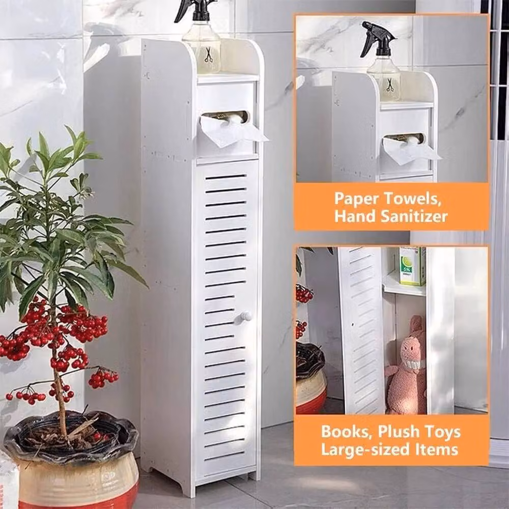 SPETLEK White Freestanding Bathroom Floor Storage Cabinet with Internal Shelves and Open Shelf Doors – 2