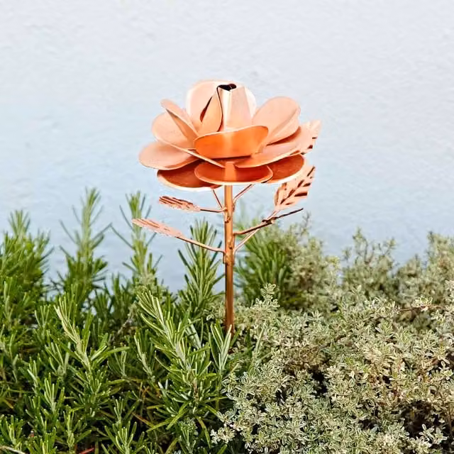Paper High Abstract Copper Rose Garden Stake in Bronze and Brown Metal