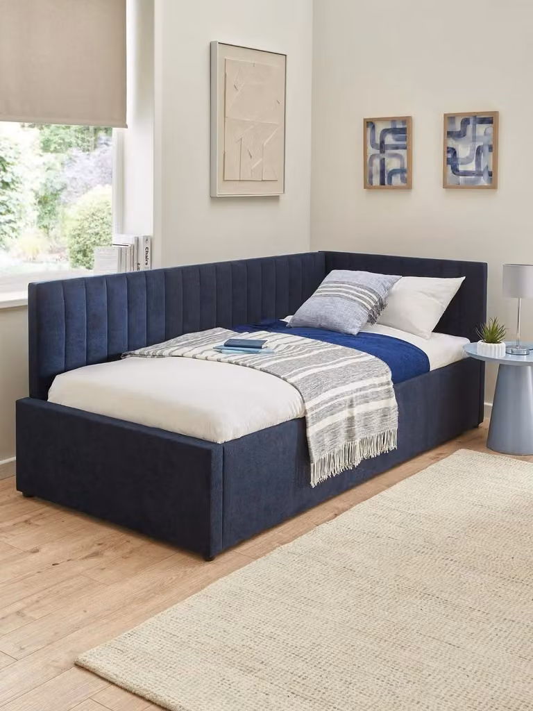 The Very Collection Cabo Connect Blue Fabric Day Bed and Sofa Bed with Trundle, W/D/H: 200 x 100 x 83 cm