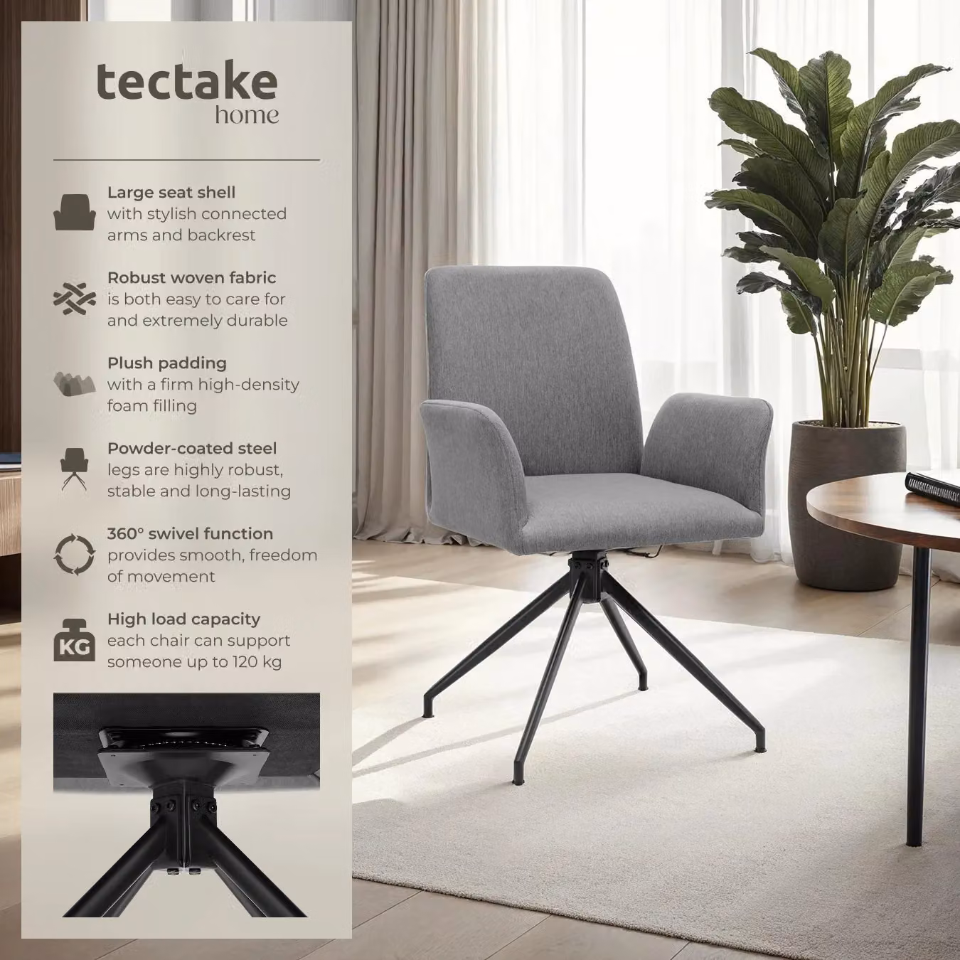 tectake Daya Set of 6 Swivel Chairs in Anthracite Dark Grey – 2
