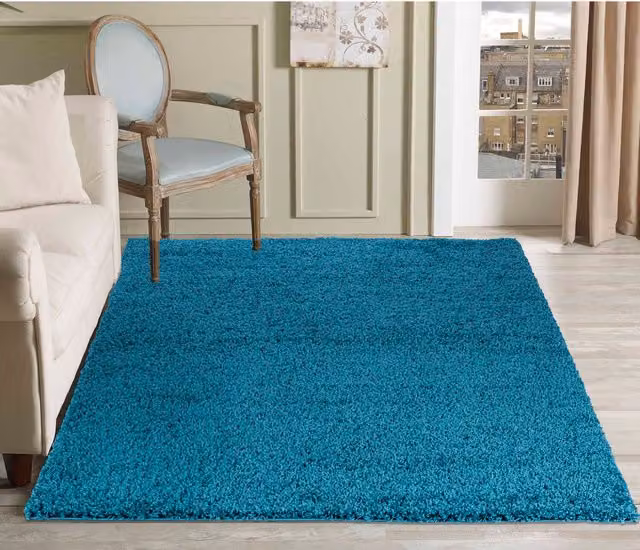 Desire Rugs Plain Fluffy Shaggy Area Rug, Petrol Blue, W: 160 cm, D: 230 cm