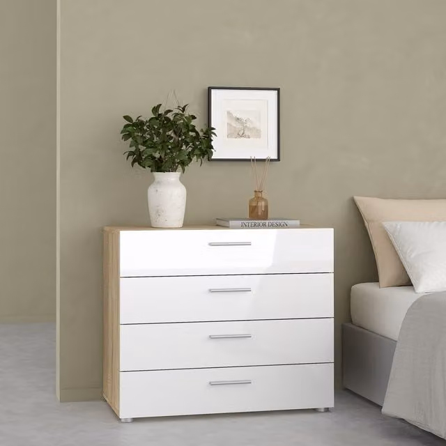 Furniture To Go Pepe Chest of 4 Drawers in Oak and White High Gloss
