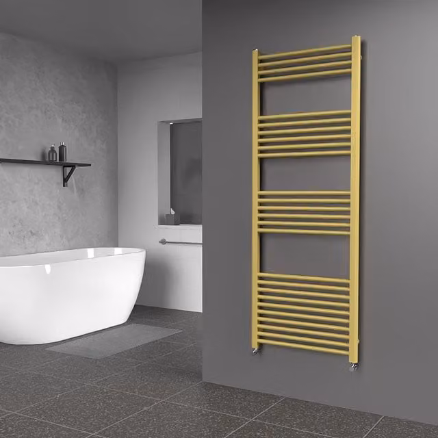 Lux Heat Metallic Gold Steel Wall Mounted Towel Radiator, H 160 cm x W 60 cm