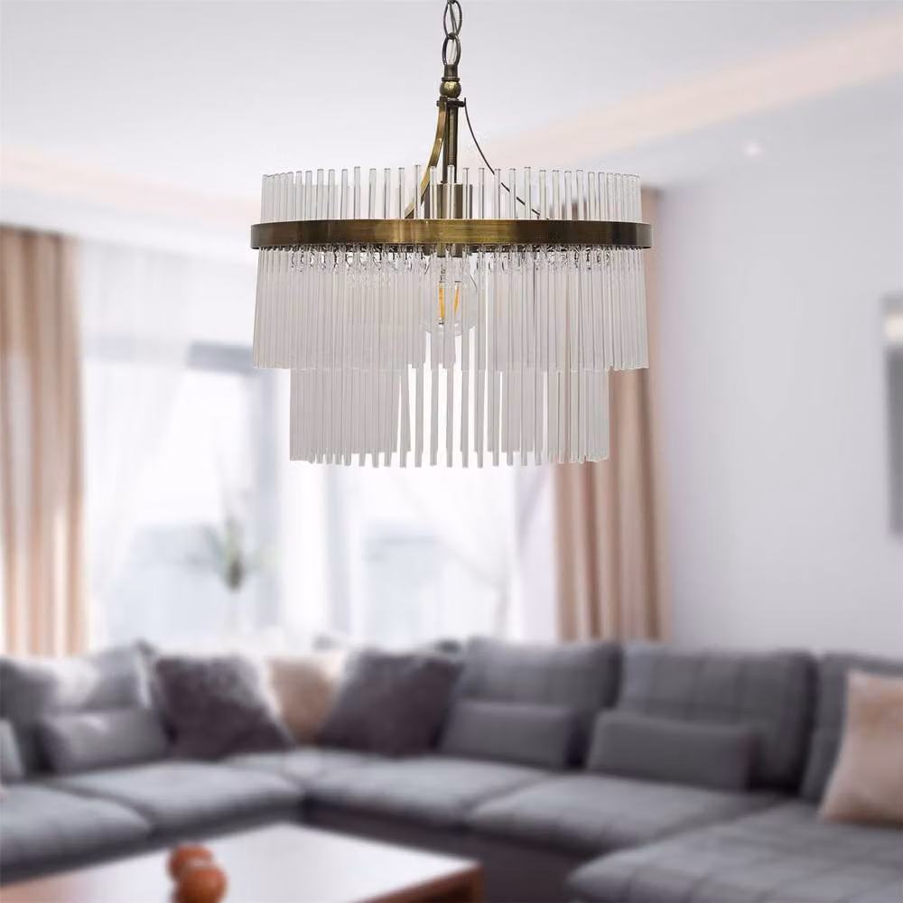 First Choice Lighting Georgia Set of 2 Glass Cylinder Pendant Lights in Antique Brass and Bronze – 2
