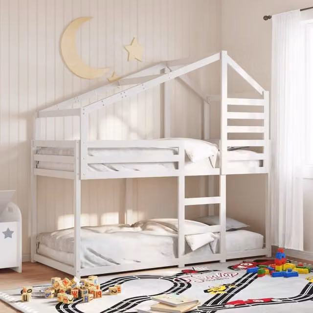 Berkfield Home White Solid Wood Pine Bunk Bed for Children W: 80 cm, L: 200 cm – 1