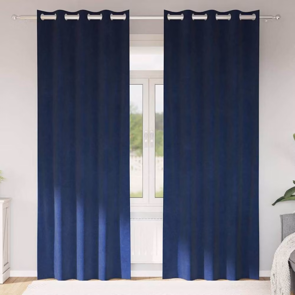 Berkfield Home Navy Blue Velvet Blackout Curtains with Eyelets, 2 Pack – 2