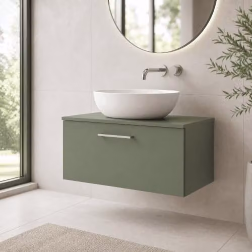 Balterley Wall Hung Single Drawer Bathroom Vanity Unit with Worktop, Matt Green, W/D/H: 80.0 x 39.0 x 37.7 cm – 3