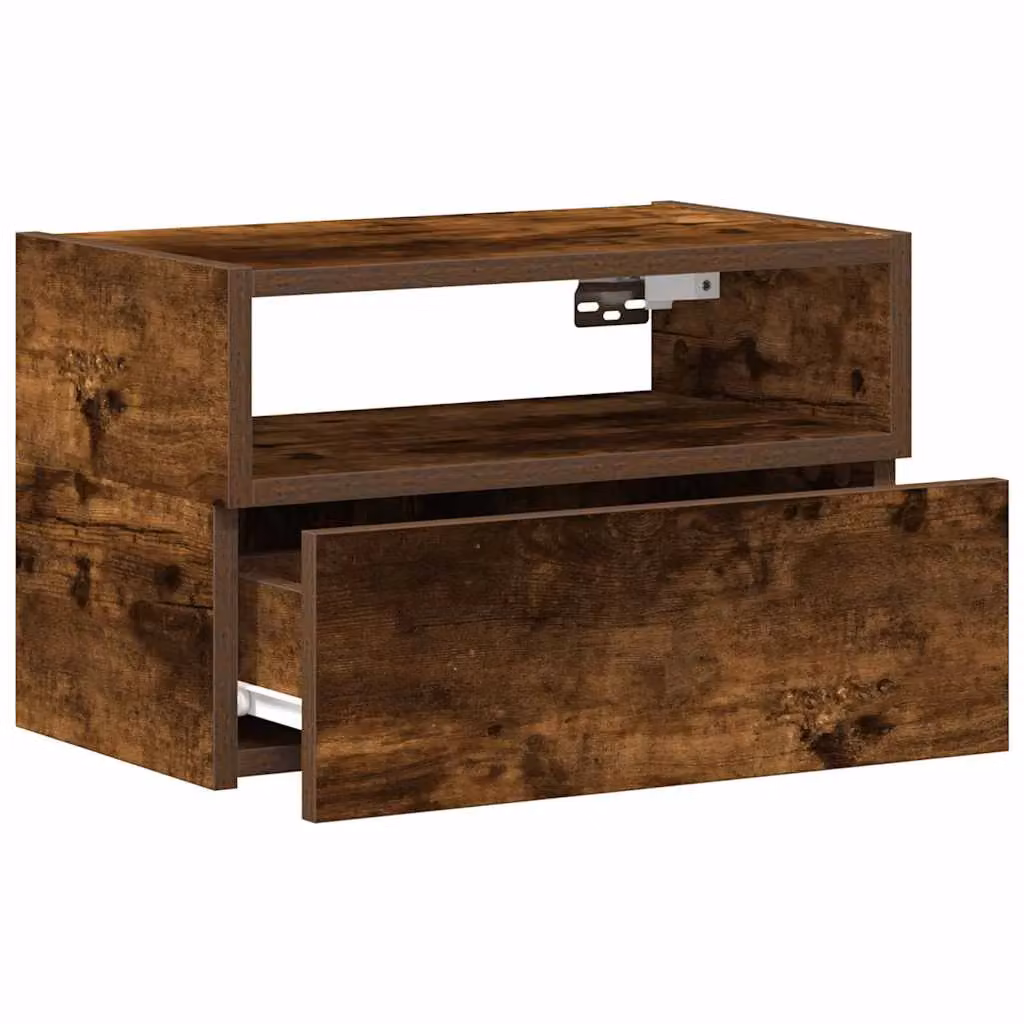 Berkfield Home Set of 2 Wall-mounted Bedside Cabinets in Smoked Oak Brown, W: 45 cm, D: 26 cm, H: 28.5 cm – 5