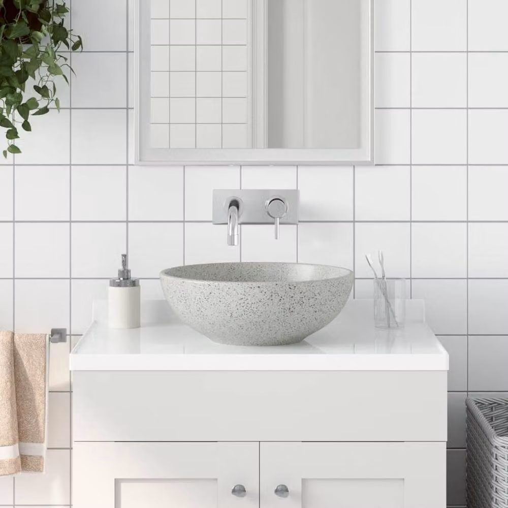 Berkfield Home Grey Round Ceramic Countertop Basin, Diameter: 41 cm, Height: 14 cm – 1
