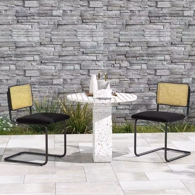 EONLION Set of 2 Modern Upholstered Rattan Bar Stools in Black – 1