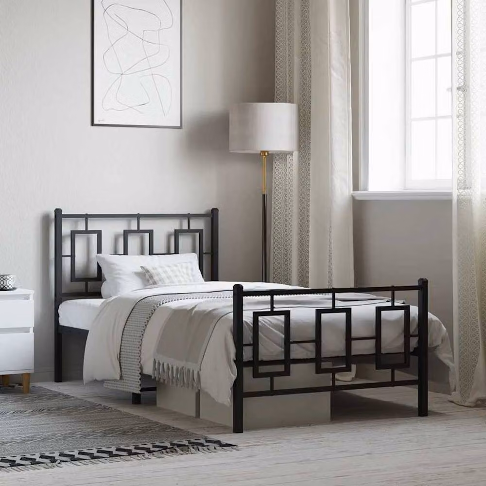 Berkfield Home Metal Bed Frame with Footboard, Black, W/D/H: 90 x 200 cm – 2