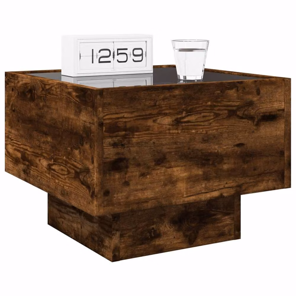 Berkfield Home Bedside Table in Smoked Oak Brown with Infinity LED Lighting and Mirror Top, W/D/H: 40 x 40 x 30 cm – 4