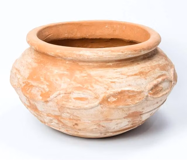 Primrose Geometric Round Ceramic Tabletop Vase in Orange Terracotta