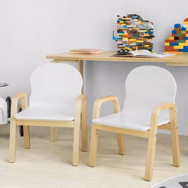 SoBuy Set of 2 Height Adjustable Wooden Childrens Chairs in White