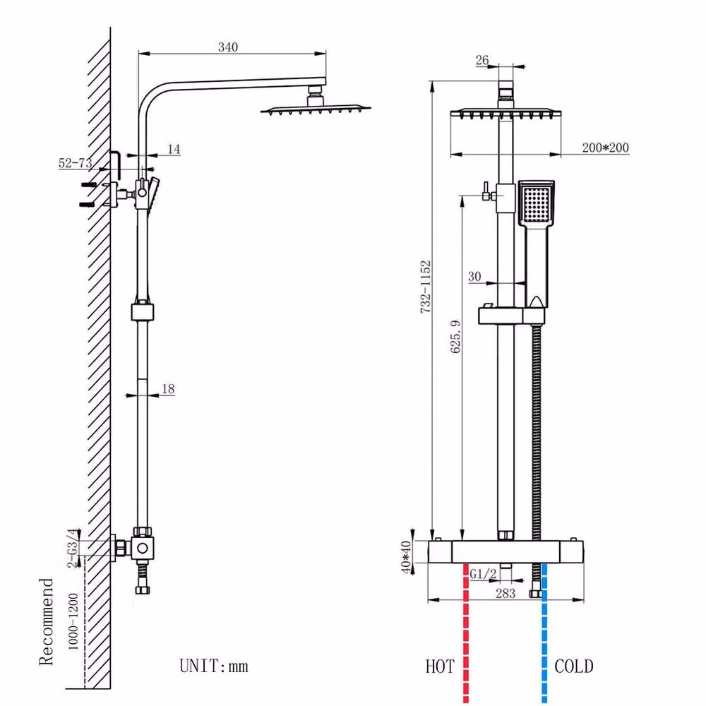 Kelvenix Thermostatic Mixer Shower Set with Hand Shower and Diverter, Silver, W/D/H: 100 x 52 x 5.2 cm – 2