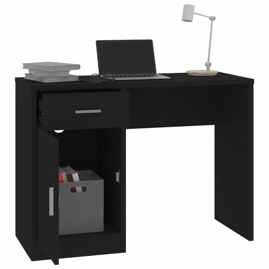 Berkfield Home Modern Black Computer Desk with Drawer and Cabinet, W/D/H: 100 x 40 x 73 cm – 3