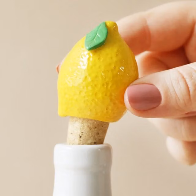 Lisa Angel Lemon Cork Bottle Stopper in Yellow and Green