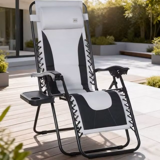 ERGOVEXA Zero Gravity Lounger Chair in Light Grey with Adjustable Headrest and Side Tray