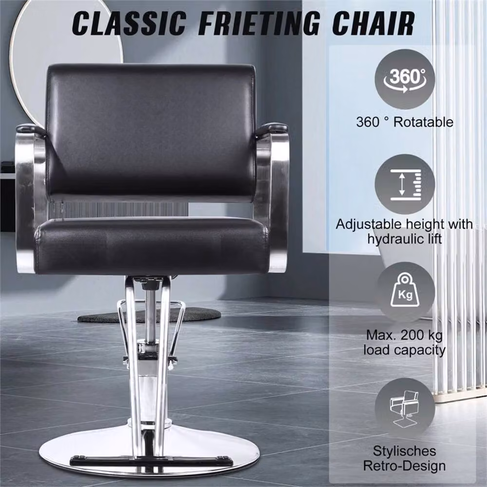 Hinsinc Type D Barber Chair in Black with Synthetic Leather and Armrests – 3