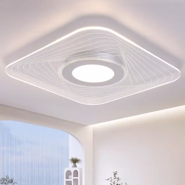 Harper Living Modern LED Square Acrylic Semi Flush Ceiling Light in Silver with 4000K Cool White Light