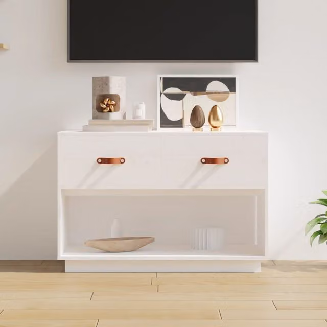 Berkfield Home White Rustic Solid Wood Pine TV Cabinet W/D/H: 90 x 40 x 60 cm