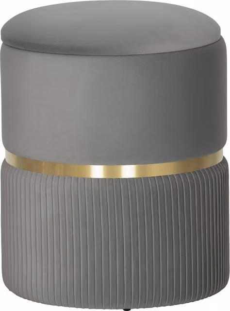HOMCOM Grey Velvet Round Ottoman Stool with Hidden Storage Compartment and Gold Accents – 1