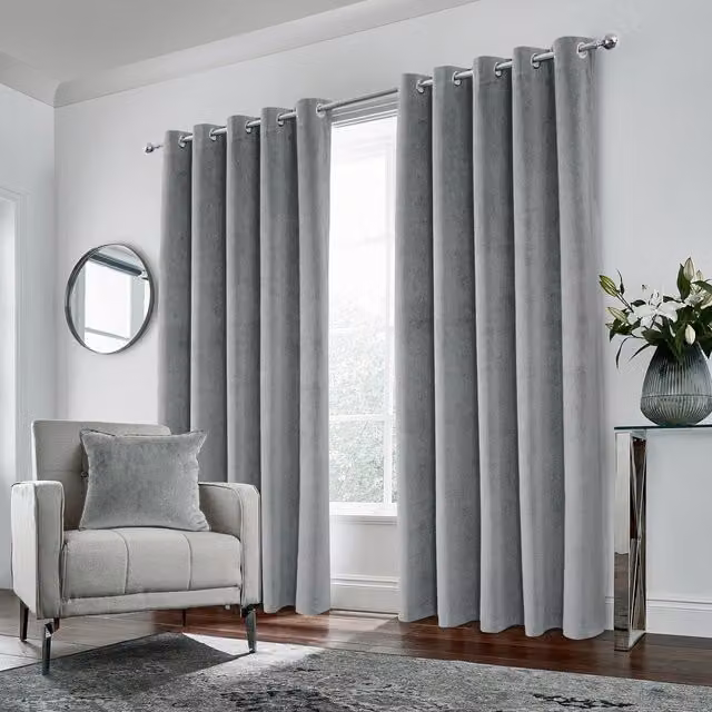 Enhanced Living Hampton Grey Blackout Velvet Supersoft Eyelet Curtains, Grey, W: 183 cm, H: 229 cm