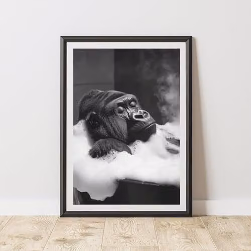 60 Second Makeover Gorilla Soaking In the Bath Quirky Animal Print Paper Poster, A3