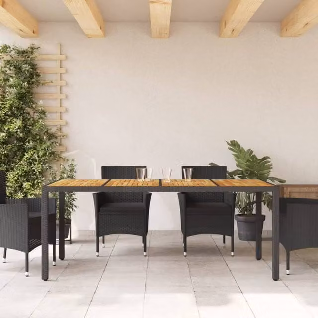 Berkfield Home Extendable Rectangular Garden Table with Black Poly Rattan and Oiled Acacia Wood Top, W: 190 cm, D: 90 cm, H: 75 cm – 1