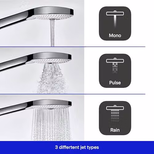 Duravit Universal Handheld Shower Head with Rain, Massage and Jet Functions, Chrome and White, W: 24.0 cm, H: 12.0 cm, D: 6.3 cm – 3