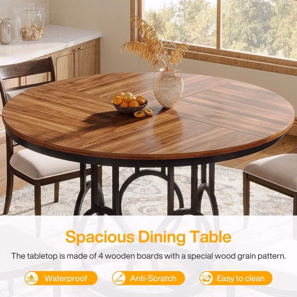 KORVIXA Round Dining Table in Walnut Brown and Black, W/D/H: 100 x 100 x 75 cm – 3