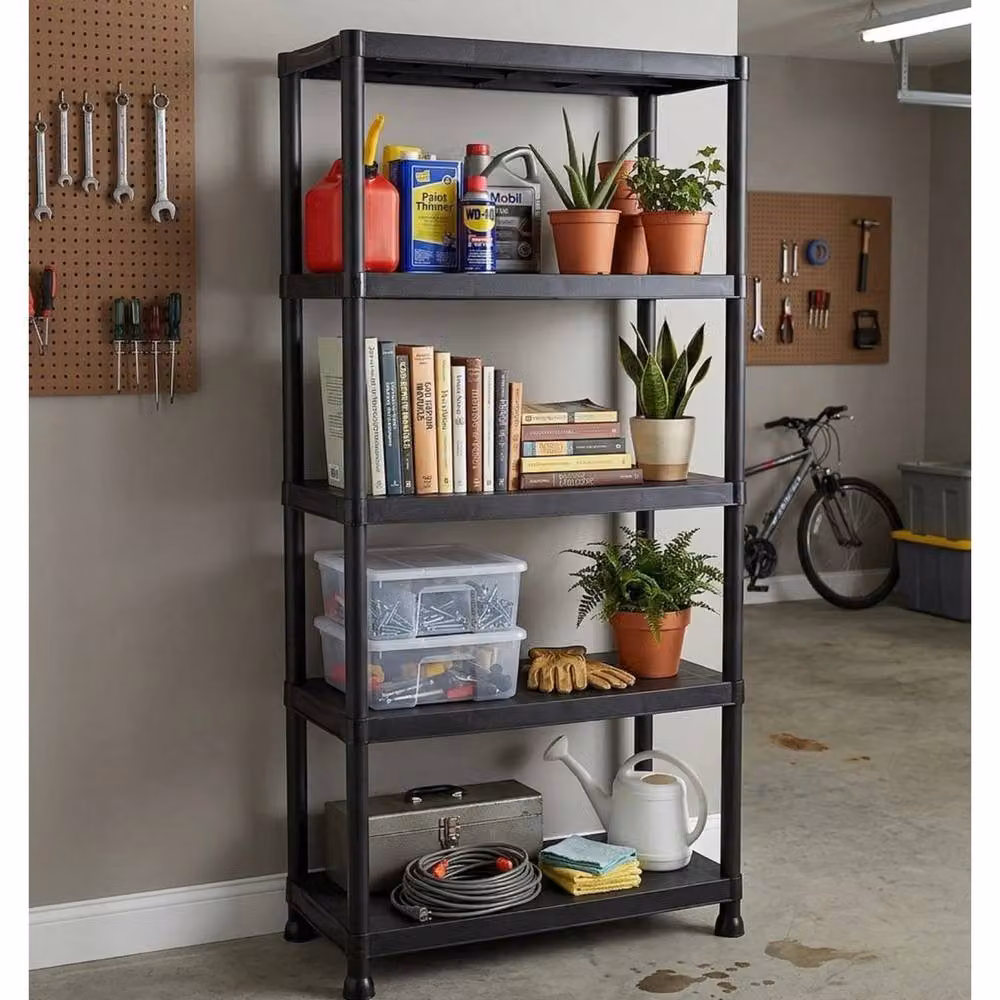 KORVIXA 2 Pack 4 Tier Black Plastic Freestanding Garage Storage Shelving, W/D/H: 100 x 20 x 200 cm – 3