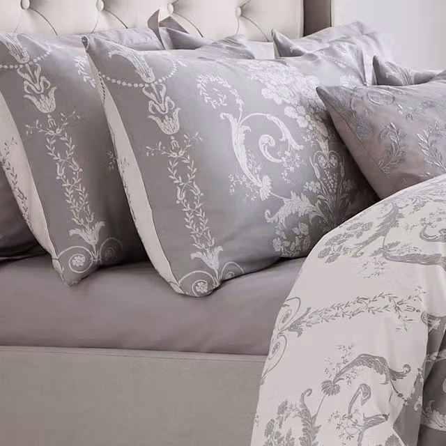 Laura Ashley Josette Reversible Floral Cotton Housewife Pillowcase in Grey