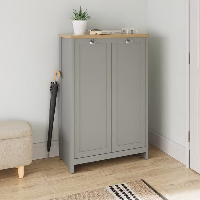 GFW Lancaster 2 Door Grey Oak Shoe Cabinet