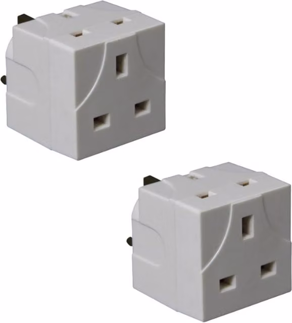 Securlec 2 Way 3 Pin UK Plug Adaptor Multi Mains Socket, 13A, White